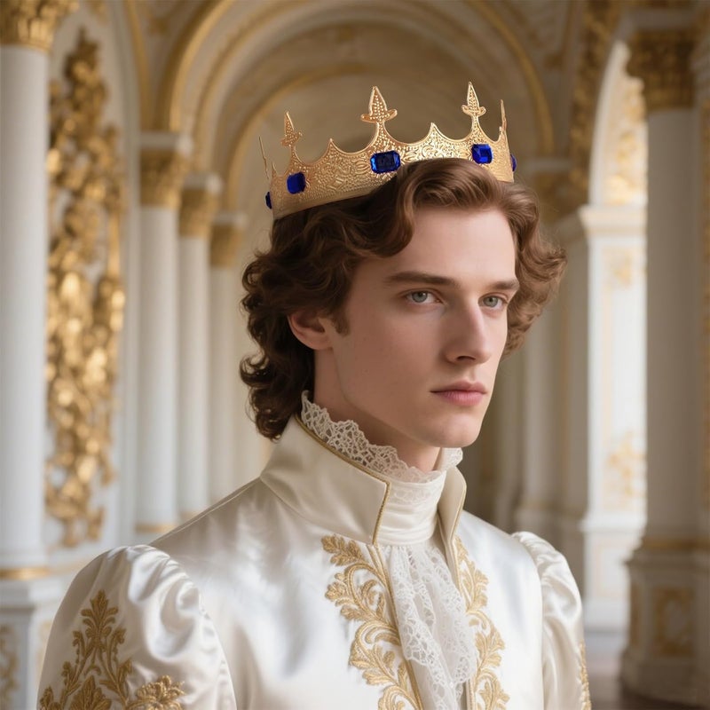 Amariver King Crown for Men Medieval Headpiece with Sparkling Blue Crystals Gold Tiara for Men Birthday Crown Prom Halloween Accessories - Image 4